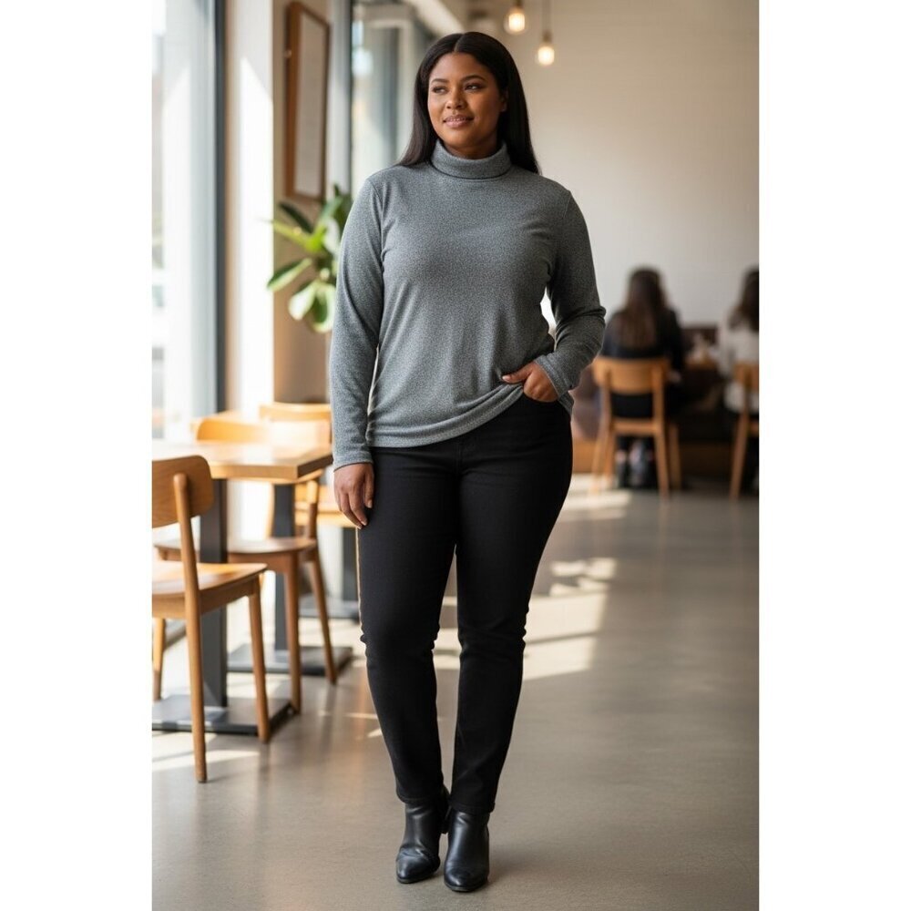 Retrology Women's Dark Charcoal Super Soft Turtleneck Shirt